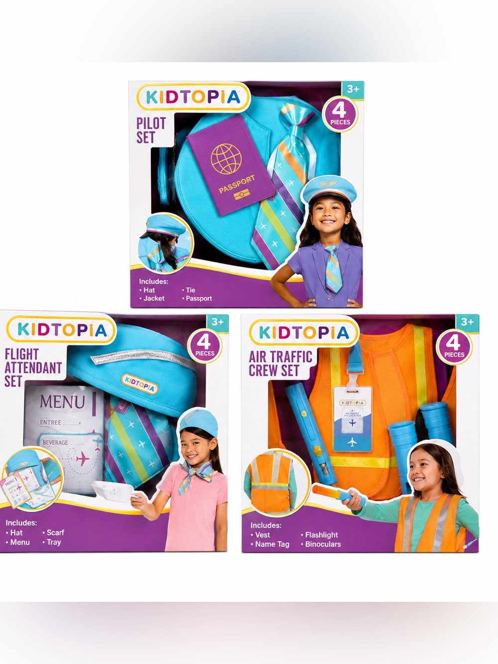 NWT Kidtopia Aviation Pretend Play 3 Set Bundle Pilot Flight Attendant
